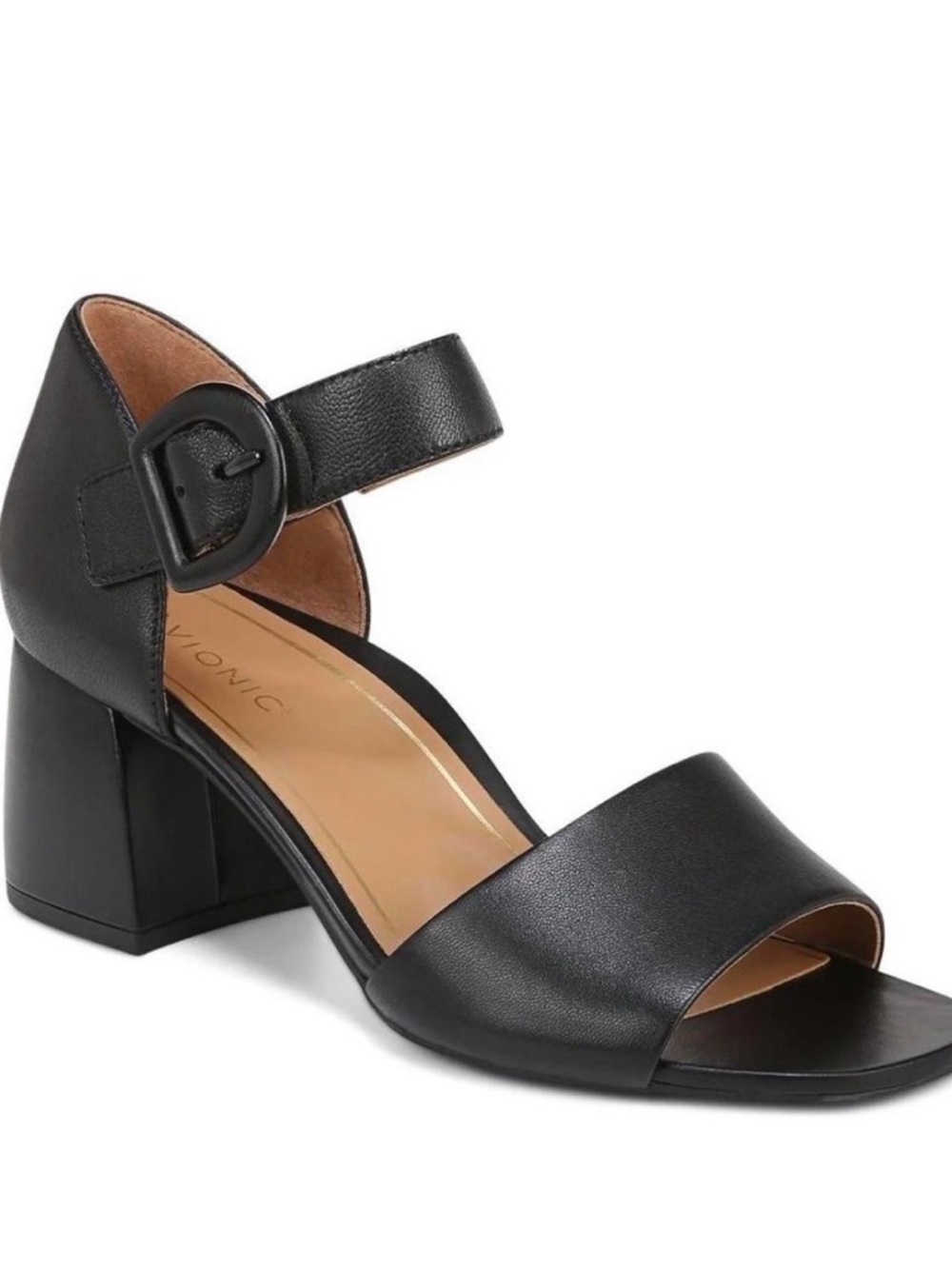 Vionic Chardonnay Healed Sandal Size 6.5 Leather Comfort Dress Shoe Black